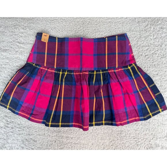 Hollister Womens Plaid Mini Skirt Sz 1 Flared Pink/Blue Cotton Blend 90s Y2K NWT - Picture 4 of 11